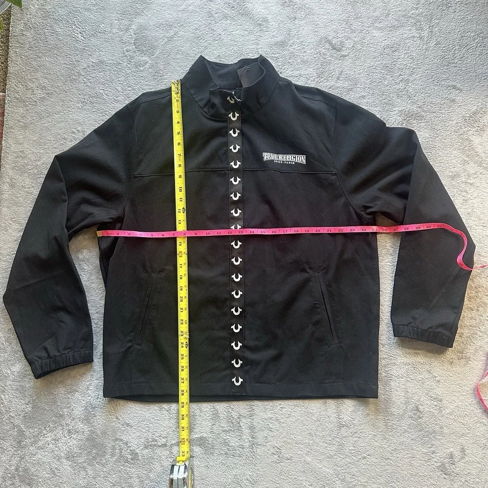 NWT True Religion Jacket‎ Mens L Black Zip Up Buddha Back Logo Streetwear Y2K